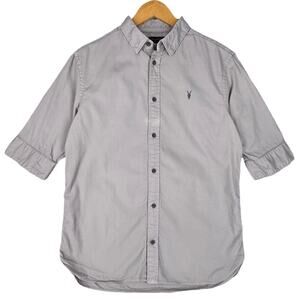 ALLSAINTS BUTTON‑UP SHORT-SLEEVE SHIRT – MEN’S SMALL – GRAY – MODERN SLIM STYLE